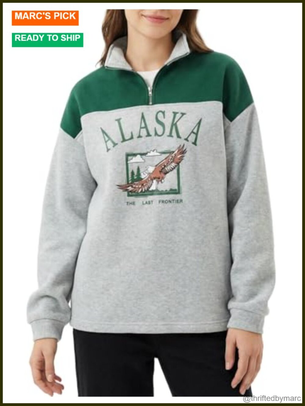 Oversized Fleece-Lined Quarter-Zip Sweatshirt Vintage Pullover